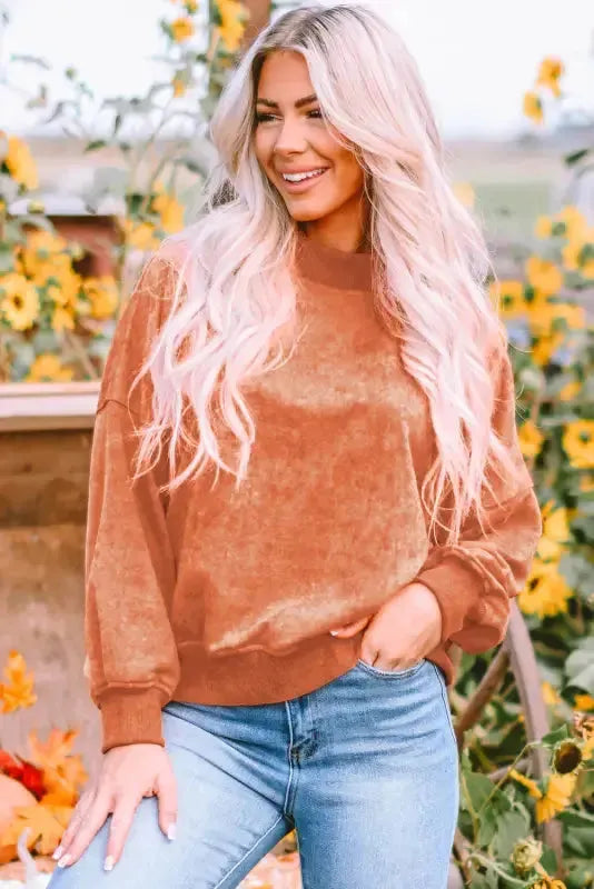 Drop Shoulder Crew Neck Pullover Sweatshirt