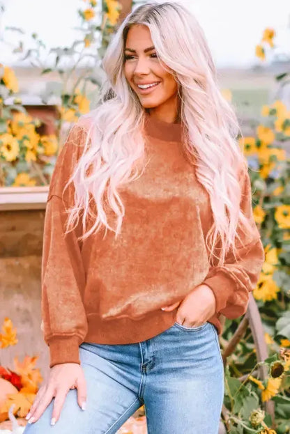 Drop Shoulder Crew Neck Pullover Sweatshirt